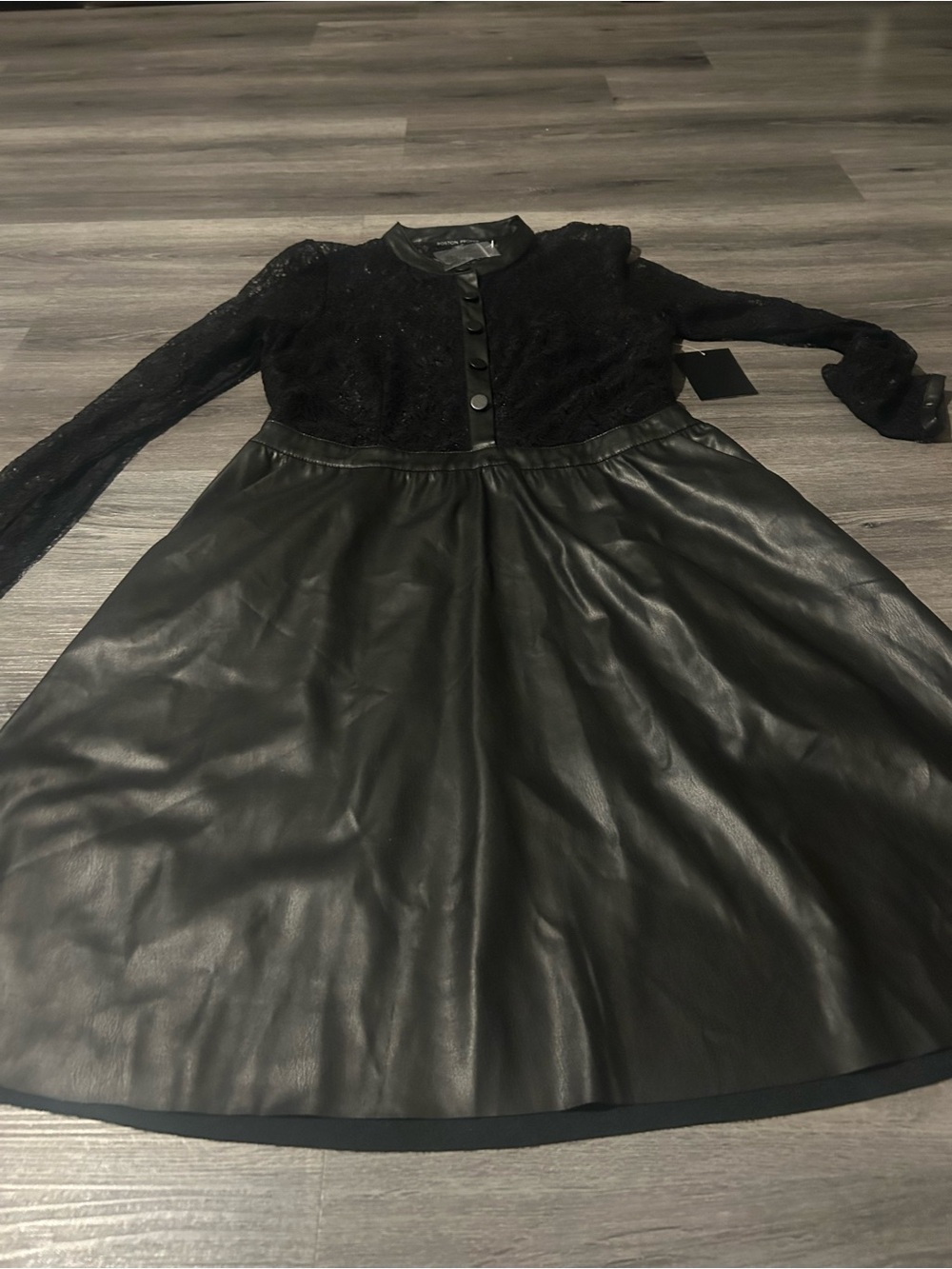Black Faux Leather Skirt & Lace Top Dress